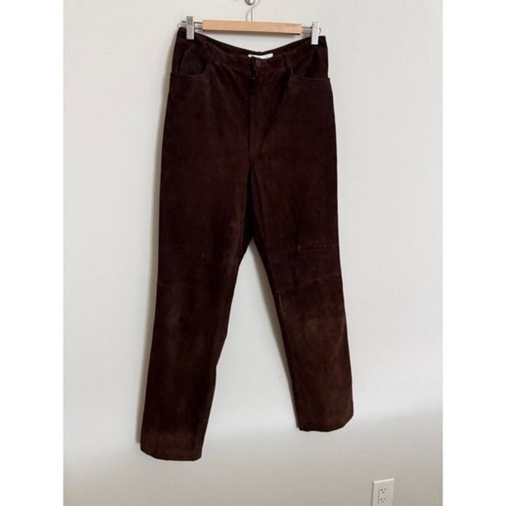 Saks Fifth Avenue Real Clothes 100% Genuine Leather Brown Pants Size 12 - Picture 6 of 13